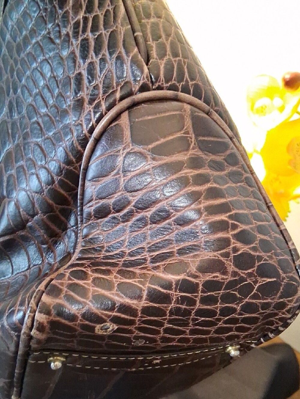 Dooney & Bourke Dark Brown Croc-Embossed Leather Tote with Gold Plaque - Picture 5 of 16